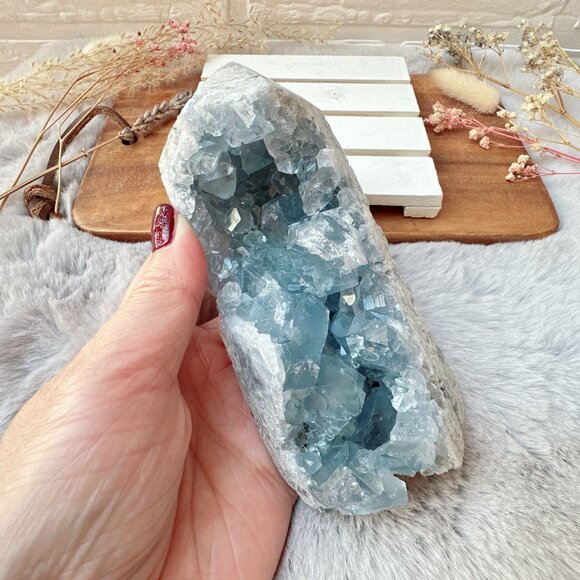 Beautiful Large Celestite Raw Crystal Cluster Tower - Picture 2 of 10